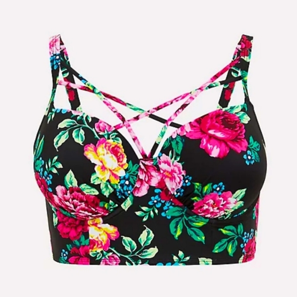torrid Other - Torrid Lattice Underwire Bikini Top | Size 00 | Black Floral